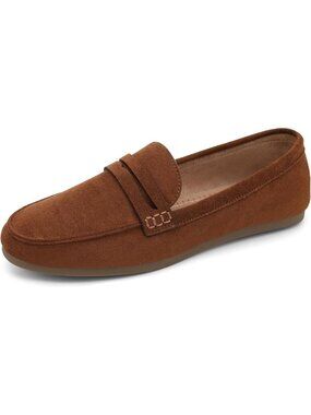 Women's Caramel Faux Suede Comfortable Lightweight Slip On Loafers Flats Shoes
